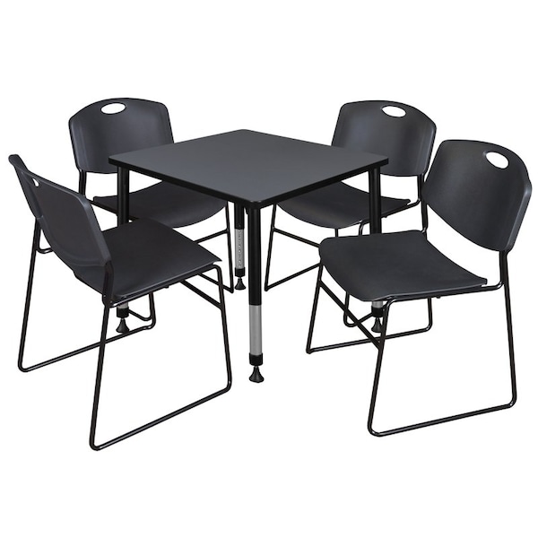 Regency Tables > Height Adjustable > Square Table & Chair Sets, 30 W, 30 L, 23-36 H, Grey TB3030GYAPBK44BK - main